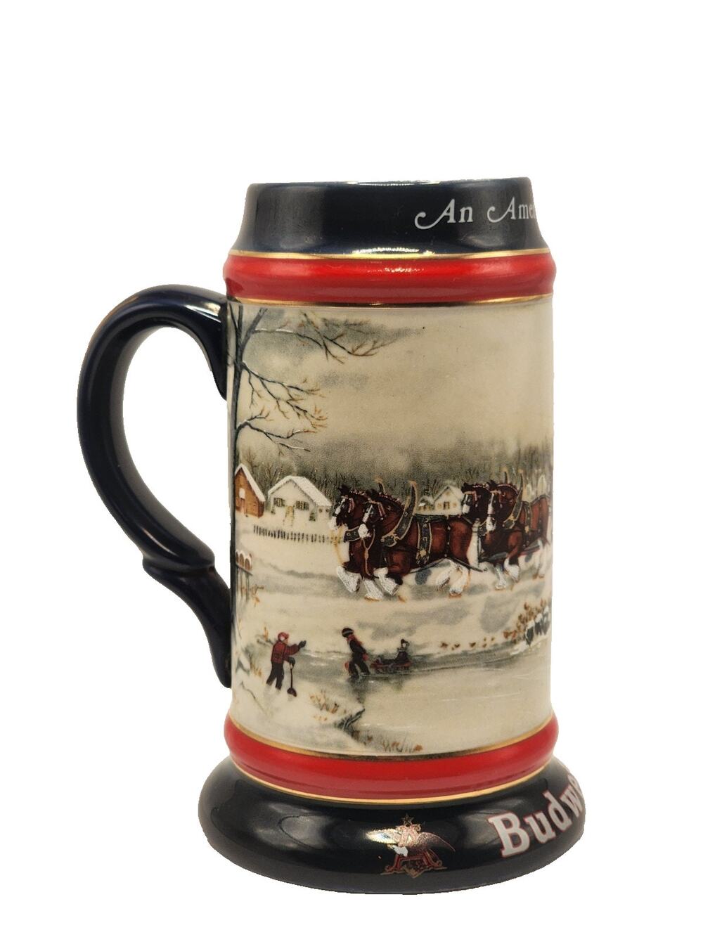 1990 Budweiser Holiday Christmas Stein Beer Mug An American Tradition